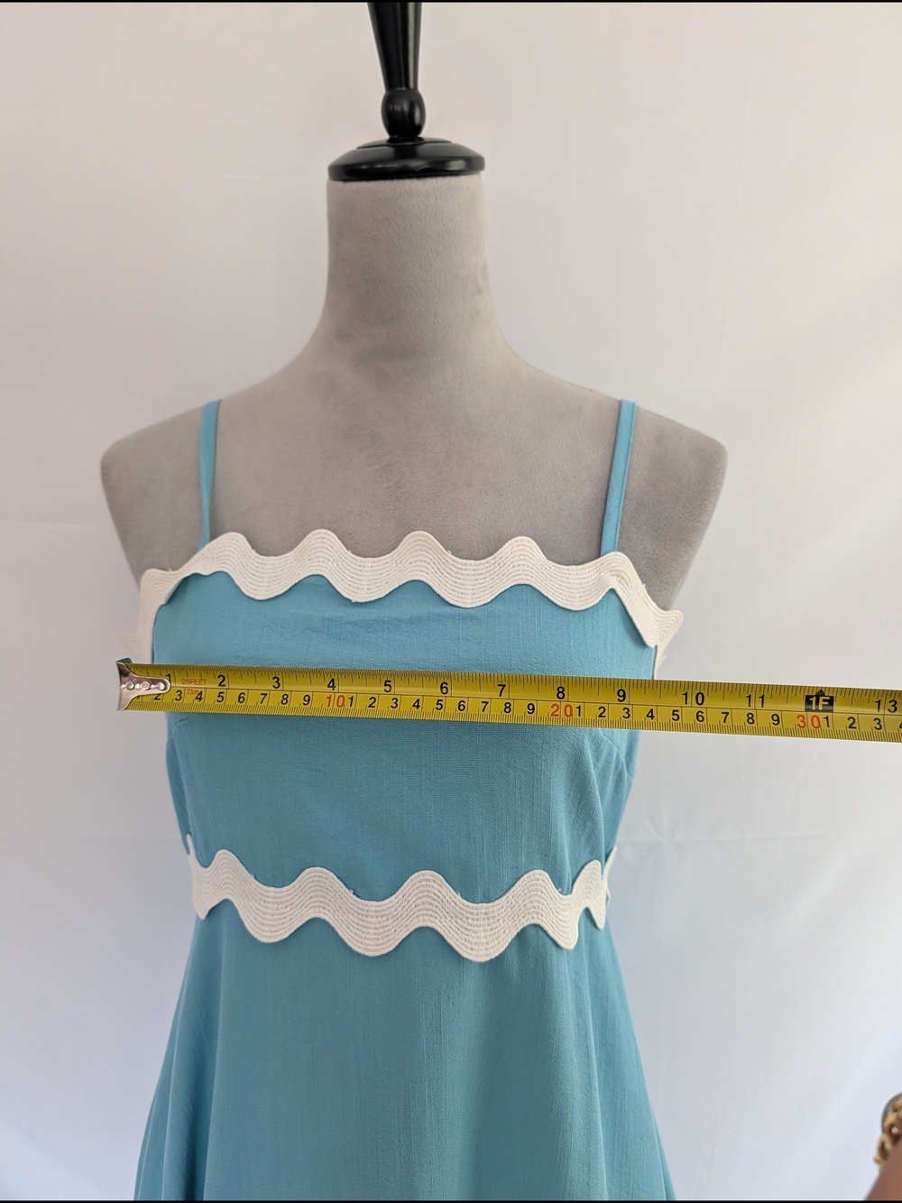 Sky Blue Maxi Dress with White Ric Rac Trim - Picture 4 of 7